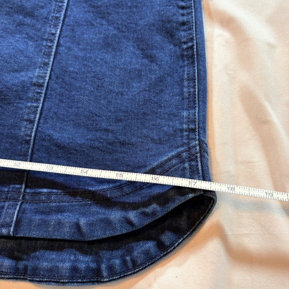 Altar'd State Dark Wash Denim Mini Skirt High Waisted Curved Hem Blue Size M New - Picture 8 of 8